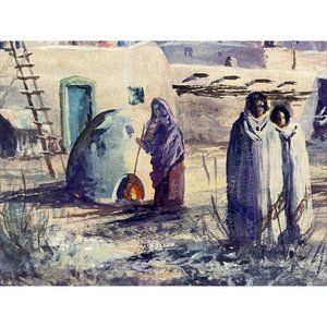 Maurice Loriaux Signed Numbered 89/200 Litho Art Taos Pueblo Native American